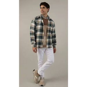 American Eagle Outfitters Flannel Mens Size Small Green Plaid Super Soft Button
